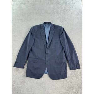 Trussini Suit Jacket 48 R Blue Wool Cashmere Windowpane Designer Sport Italy